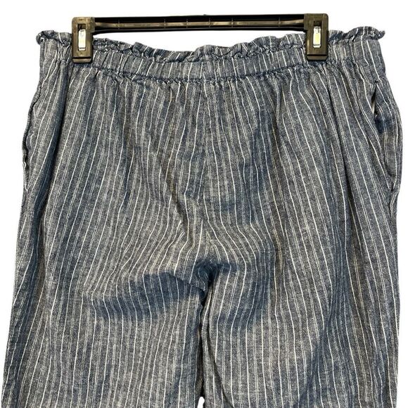 BEACH LUNCH LOUNGE Paperbag Pants Women's Large Blue White Striped Linen Blend - Picture 11 of 13